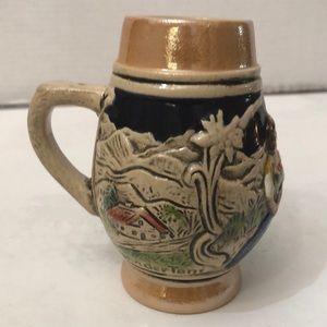 Vintage Small German Beer Stein Mug with Raised Ceramic Images Iridescent finish